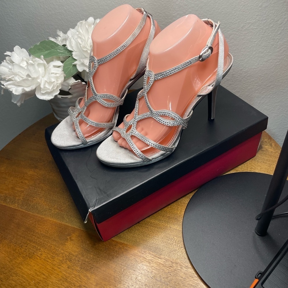 Touch of Nina satin and crystal Metallic Strappy Heels worn once Sz 9.5 with box - Picture 6 of 11